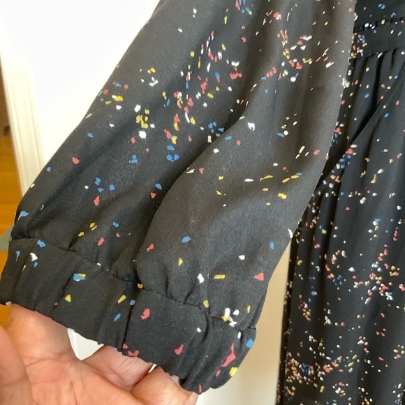 A.L.C. Samantha Deep-V Long-Sleeve Silk Midi Dress Black Speckled Print Size 2 - Picture 5 of 16